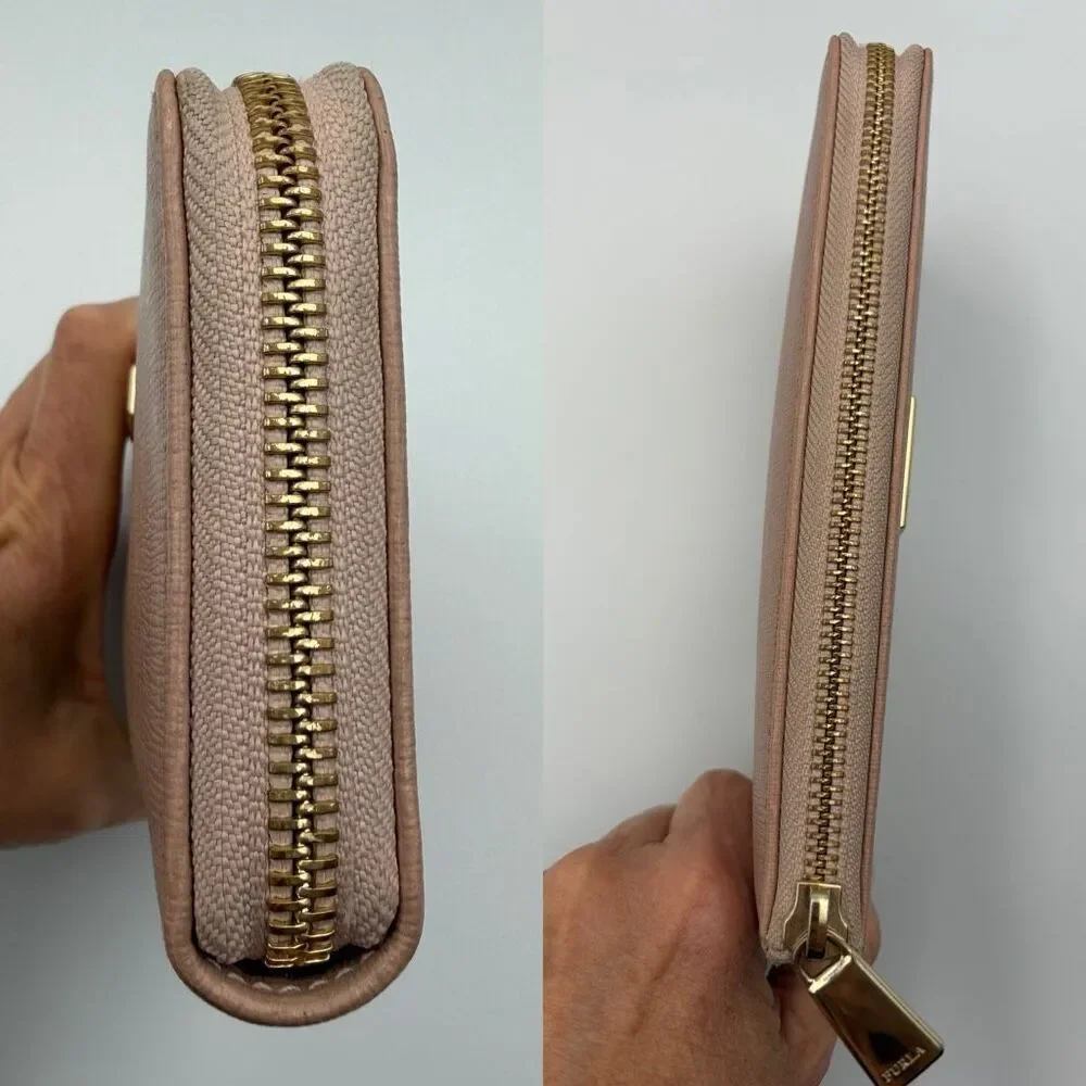 Furla Blush Pink Saffiano Leather Corner Zip Wallet Continental Wallet